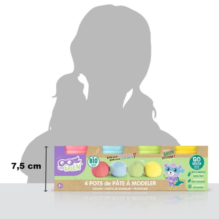 Kit de 4 pots de pâte a modeler bio - CANAL TOYS Super Green - Sans gluten - 240g