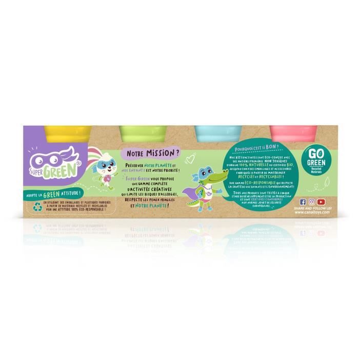 Kit de 4 pots de pâte a modeler bio - CANAL TOYS Super Green - Sans gluten - 240g