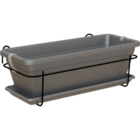 Kit jardiniere balcon ARTEVASI VENEZIA 50cm anthracite - Avec réserve d'eau - Gris - Plastique - Capacité 10L ARTEVASI