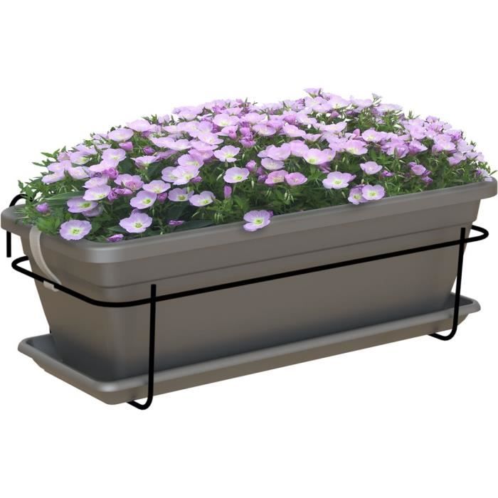 Kit jardiniere balcon ARTEVASI VENEZIA 50cm anthracite - Avec réserve d'eau - Gris - Plastique - Capacité 10L ARTEVASI