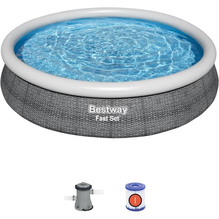 Kit Piscine hors sol autoportante BESTWAY - Fast Set - 366x76cm - Ronde (Livrée avec une pompe et cartouche