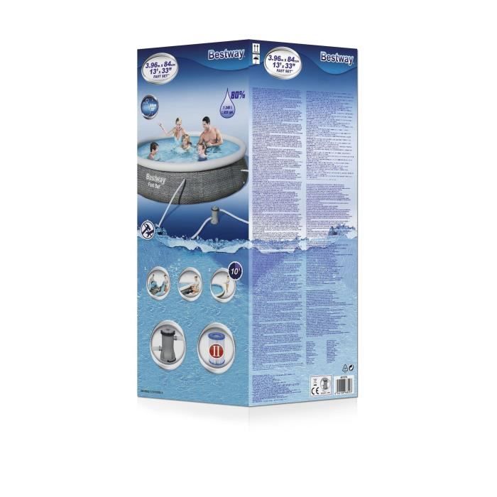 Kit Piscine hors sol autoportante BESTWAY - Fast Set - 396 x 84 cm - Ronde (Livrée avec une pompe de filtration)