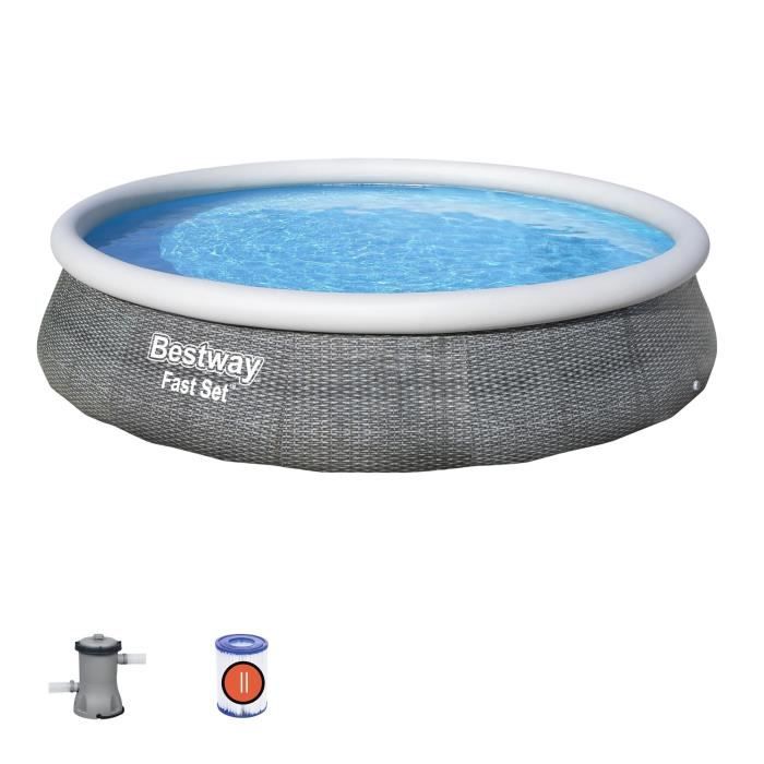 Kit Piscine hors sol autoportante BESTWAY - Fast Set - 396 x 84 cm - Ronde (Livrée avec une pompe de filtration)