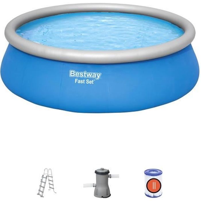 Kit Piscine hors sol autoportante BESTWAY - Fast Set - 457 x 122 cm - Ronde (Livrée avec filtre a cartouche + échelle