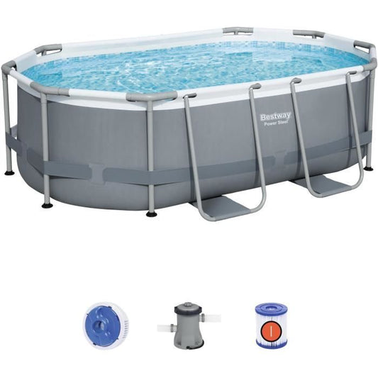 Kit Piscine hors sol tubulaire BESTWAY Power Steel - 305 x 200 x 84 cm - Ovale (Livrée avec pompe de filtration)