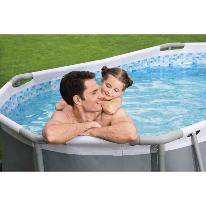 Kit Piscine hors sol tubulaire BESTWAY Power Steel - 305 x 200 x 84 cm - Ovale (Livrée avec pompe de filtration)