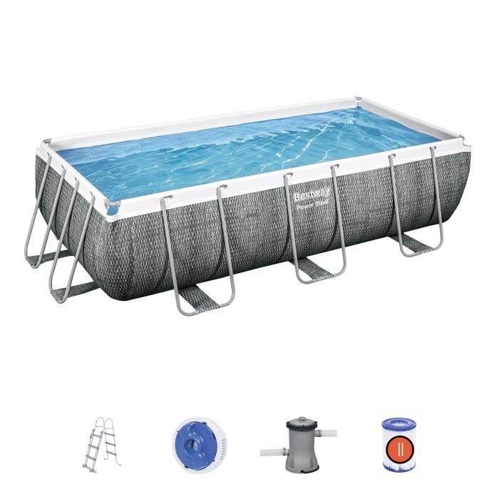 Kit Piscine hors sol tubulaire BESTWAY Power Steel 404 x 201 x 100 cm - Rectangulaire (Avec filtre a cartouche échelle)