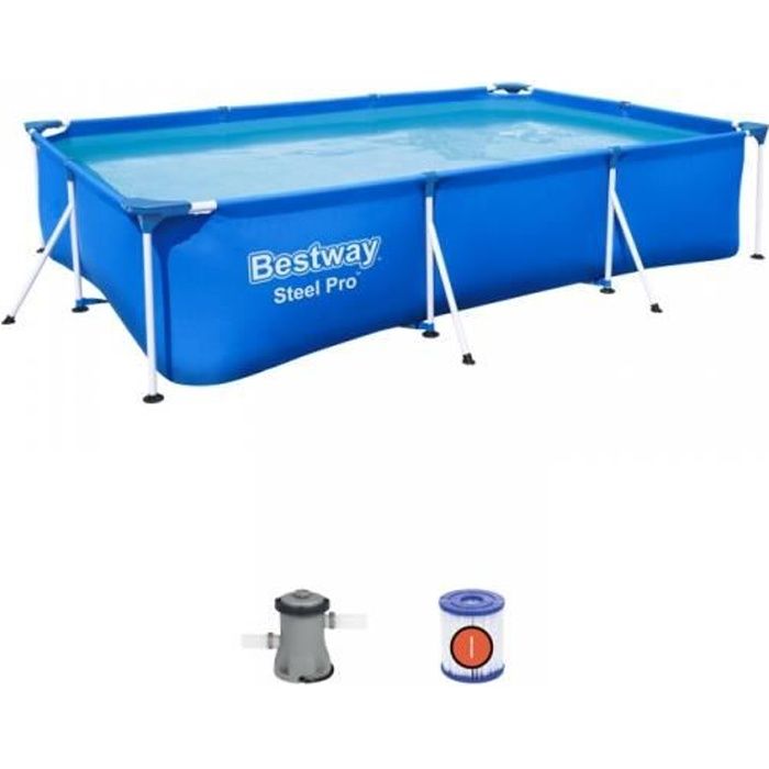 Kit Piscine hors sol tubulaire BESTWAY Steel Pro - 300 x 201 x 66 cm - Rectangulaire (Livrée avec pompe de filtration