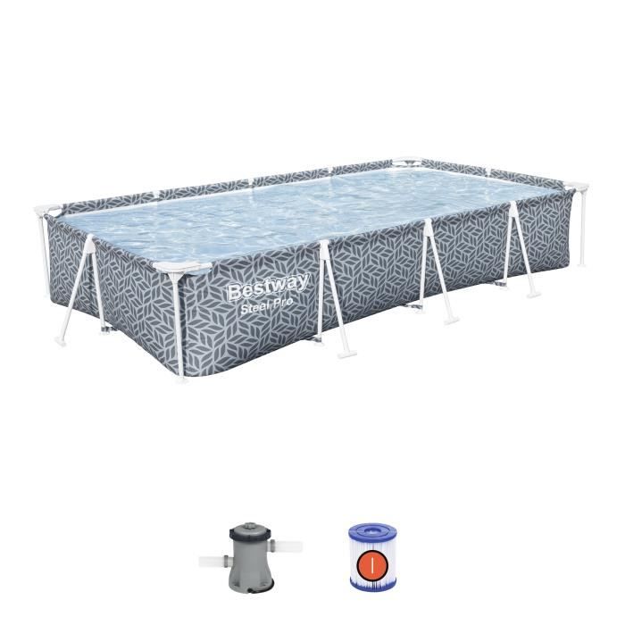 Kit Piscine hors sol tubulaire BESTWAY - Steel Pro - 366 x 201 x 66 cm - Rectangulaire (Inclus épurateur a Cartouche)