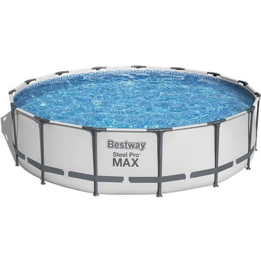 Kit Piscine hors sol tubulaire BESTWAY Steel Pro Max- 457 x 107 cm - Ronde (Avec pompe de filtration échelle + bâche)