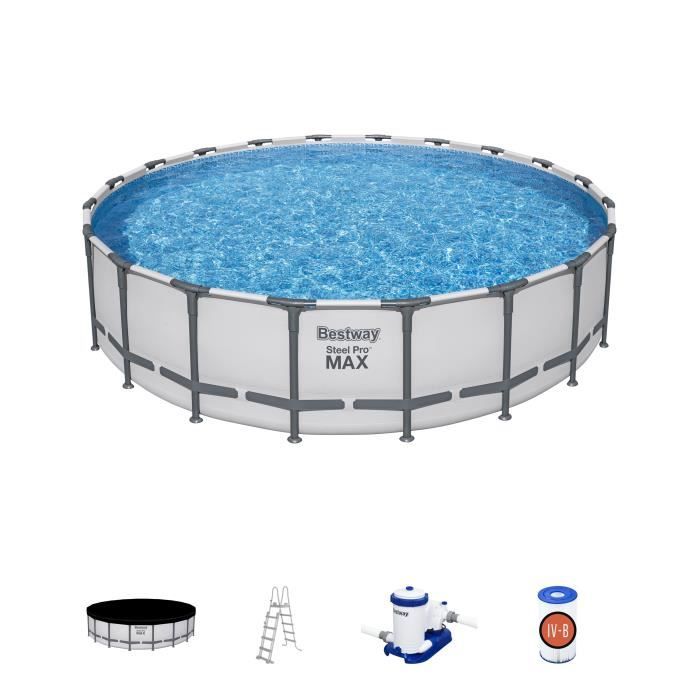 Kit Piscine hors sol tubulaire BESTWAY - Steel Pro Max - 610 x 132 cm - Rectangulaire (Inclus filtre a cartouche