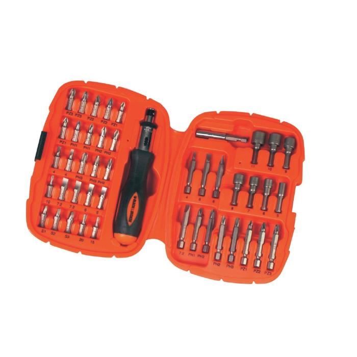 Kit Tournevis et Embouts a Cliquet (45 pieces) BLACK + DECKER - A7039-XJ