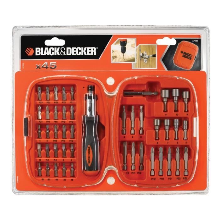 Kit Tournevis et Embouts a Cliquet (45 pieces) BLACK + DECKER - A7039-XJ