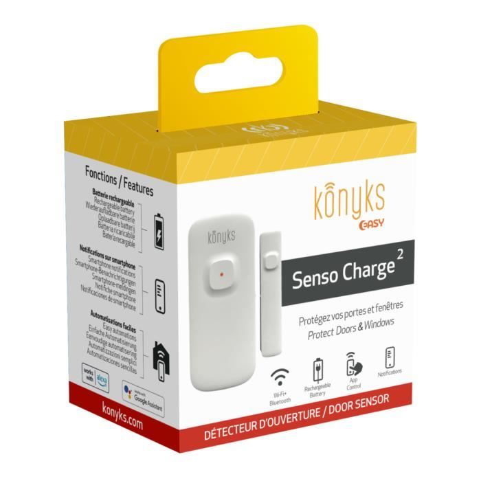 Konyks Senso Charge 2 - Détecteur d’ouverture Wi-Fi sur batterie pour porte et fenetre autonomie 1 an notifications