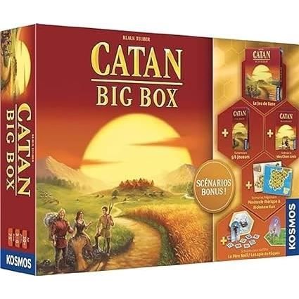 Boîte du jeu de société Catan Big Box avec extensions et scénarios, idéale pour 3 à 4 joueurs