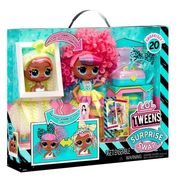 L.O.L. Surprise Tweens Surprise Swap Fashion Doll - Curls-2- Crimps Cora - 1 poupée Tweens 17cm 1 mini tete a coiffer