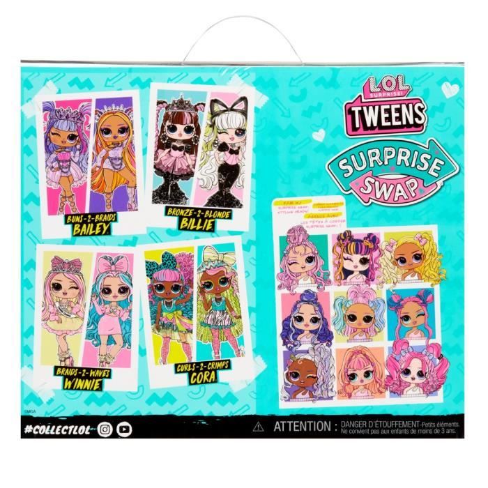 L.O.L. Surprise Tweens Surprise Swap Fashion Doll - Curls-2- Crimps Cora - 1 poupée Tweens 17cm 1 mini tete a coiffer