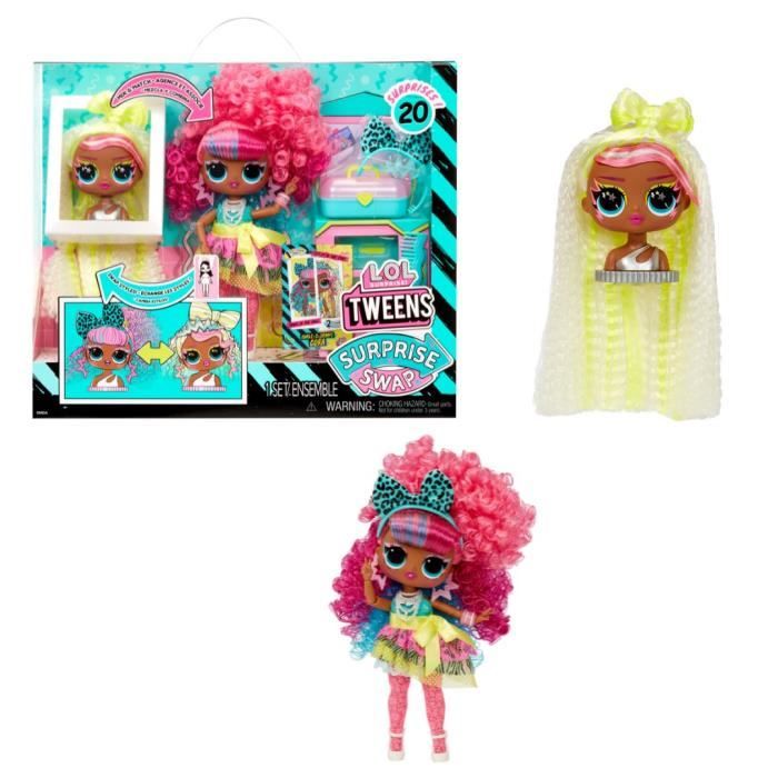 L.O.L. Surprise Tweens Surprise Swap Fashion Doll - Curls-2- Crimps Cora - 1 poupée Tweens 17cm 1 mini tete a coiffer