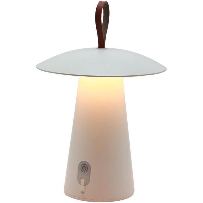 Lampe de table sans fil - LUMISKY - FUNGY - H29 cm - Aluminium - Anse en cuir - LED blanc chaud LUMISKY