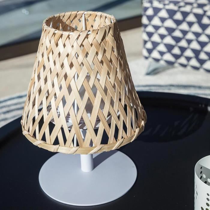 Lampe de table sans fil - LUMISKY - IBIZA - H26 cm - Bambou naturel - LED blanc chaud et blanc LUMISKY