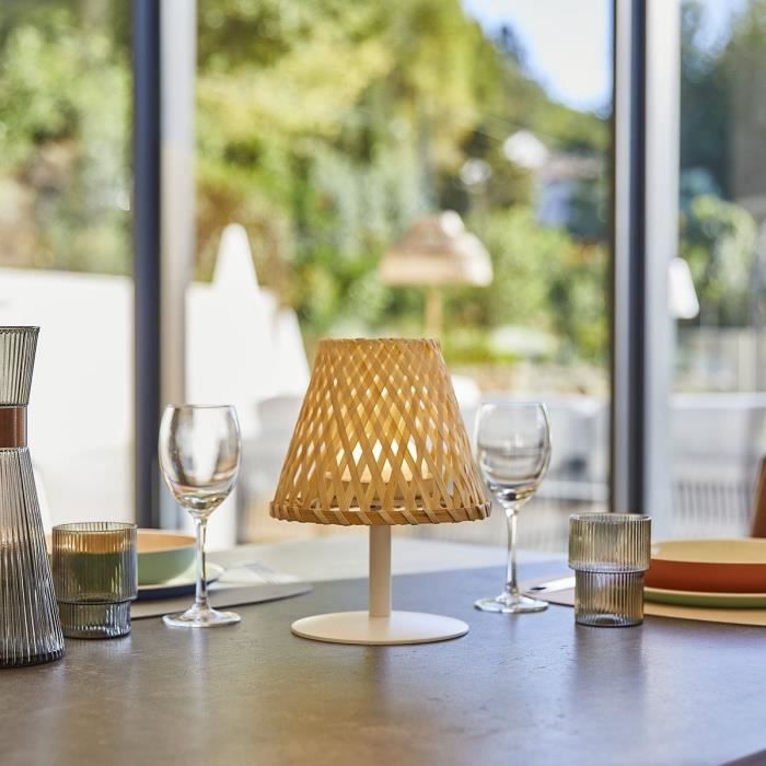 Lampe de table sans fil - LUMISKY - IBIZA - H26 cm - Bambou naturel - LED blanc chaud et blanc LUMISKY