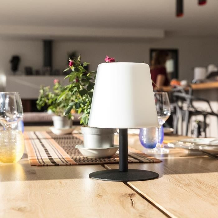 Lampe de table sans fil - LUMISKY - STANDY MINI Dark - H25 cm - Pied en acier noir - LED blanc chaud et blanc LUMISKY