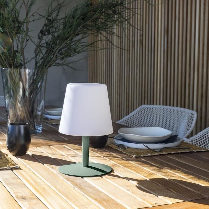 Lampe de table sans fil - LUMISKY - STANDY MINI Olive - H25 cm - Pied en acier vert olive - LED blanc chaud et blanc LUMISKY