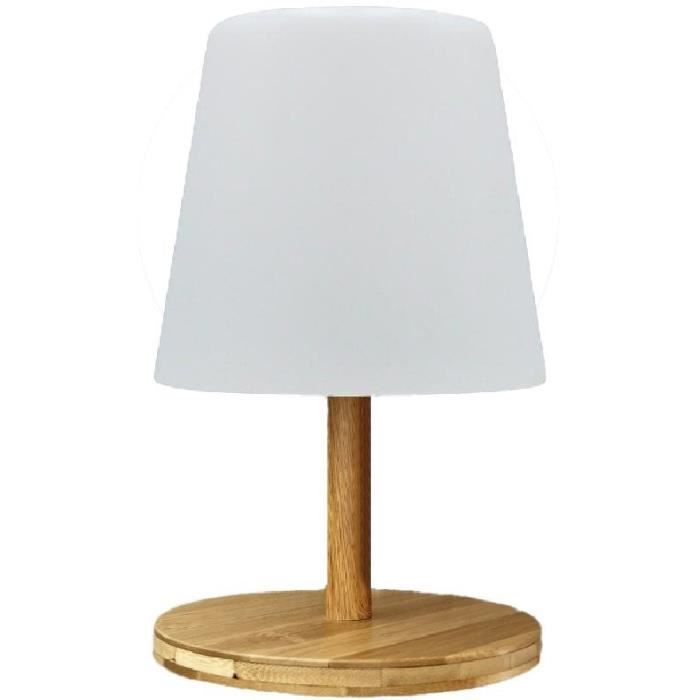 Lampe de table sans fil - LUMISKY - STANDY MINI WOOD - H25 cm - Pied en bambou naturel - LED blanc chaud et blanc LUMISKY