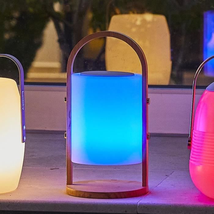 Lampe enceinte bluetooth sans fil - LUMISKY - WOODY PLAY - H37 cm - Poignée bois - LED blanc et multicolore dimmable LUMISKY