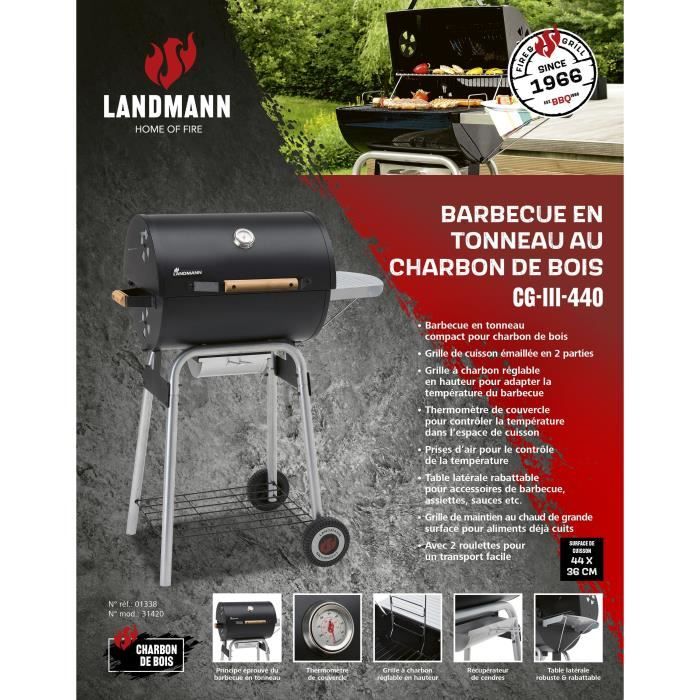 Landmann Black Taurus 440 barbecue tonneau charbon de bois