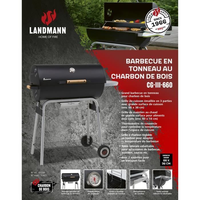 Landmann Black Taurus 660 barbecue tonneau charbon de bois