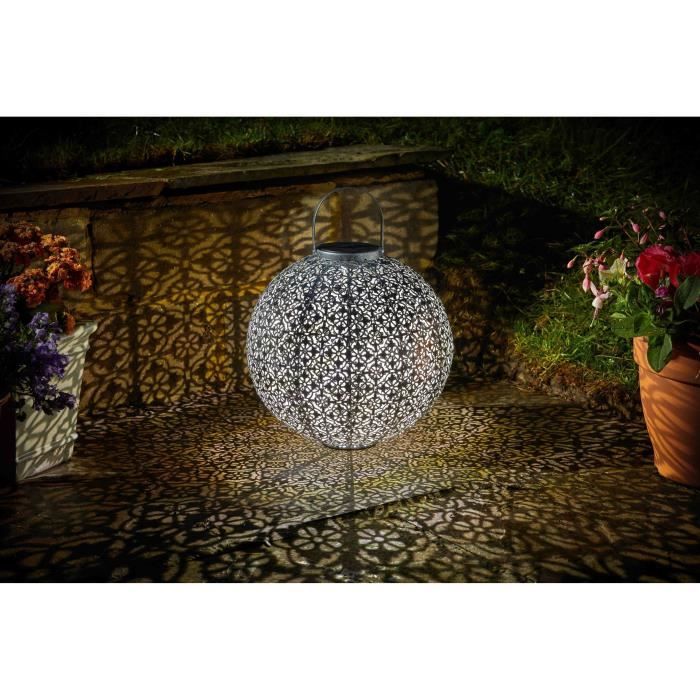 Lanterne solaire - SMART GARDEN - Jumbo Damasque en métal ajouré - Energie solaire - Ambiance orientale - Argent SMART GARDEN