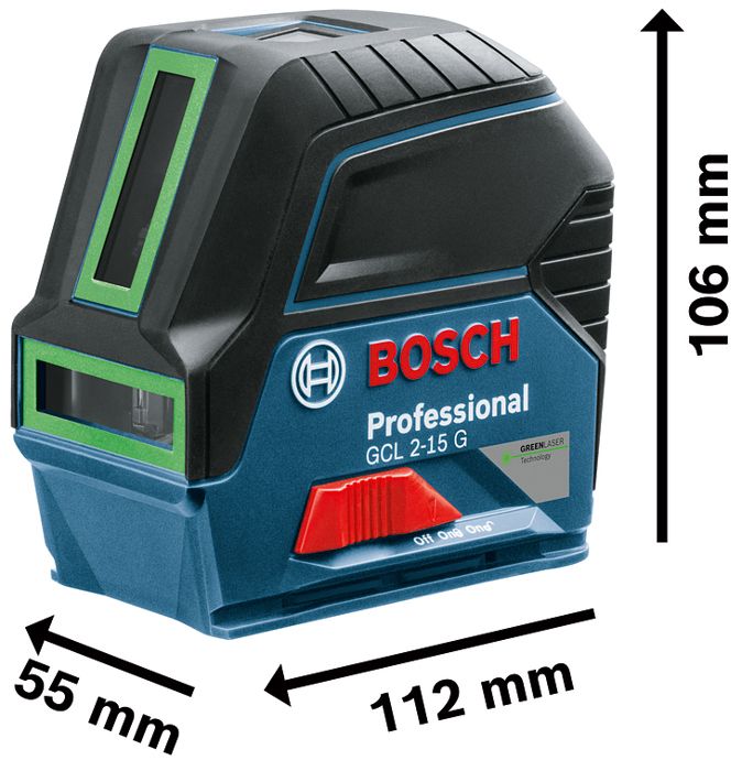 Laser ligne Bosch Professional GCL 2-15 G Portée 15 m + Support rotatif RM1 + Support fixe BM3 - 0601066J00