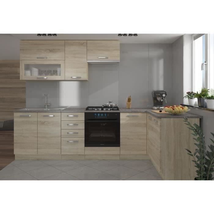 LASSEN Cuisine complete d’angle 240x165 cm avec plan de travail - Angle réversible - Décor chene sonoma