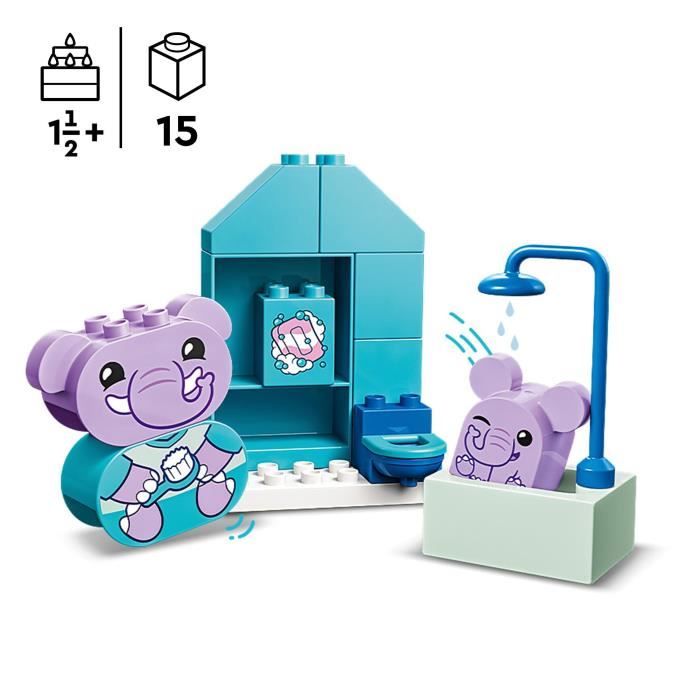 LEGO 10413 DUPLO My First Mes Rituels Quotidiens - Le Bain Jouet Éducatif pour Bébés Inclut 2 Figurines d’Éléphants