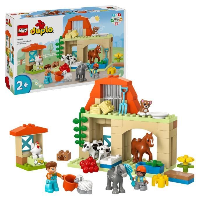 LEGO 10416 DUPLO Ma Ville Prendre Soin des Animaux de la Ferme Jouet Éducatif pour Bébés Maison Figurines de Chevaux