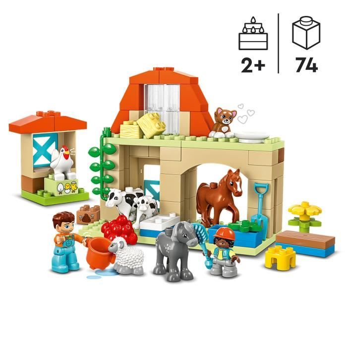 LEGO 10416 DUPLO Ma Ville Prendre Soin des Animaux de la Ferme Jouet Éducatif pour Bébés Maison Figurines de Chevaux