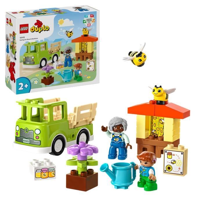 LEGO 10419 DUPLO Ma Ville Prendre Soin des Abeilles et des Ruches Jouet Éducatif pour Enfants 2 Figurines d’Abeilles