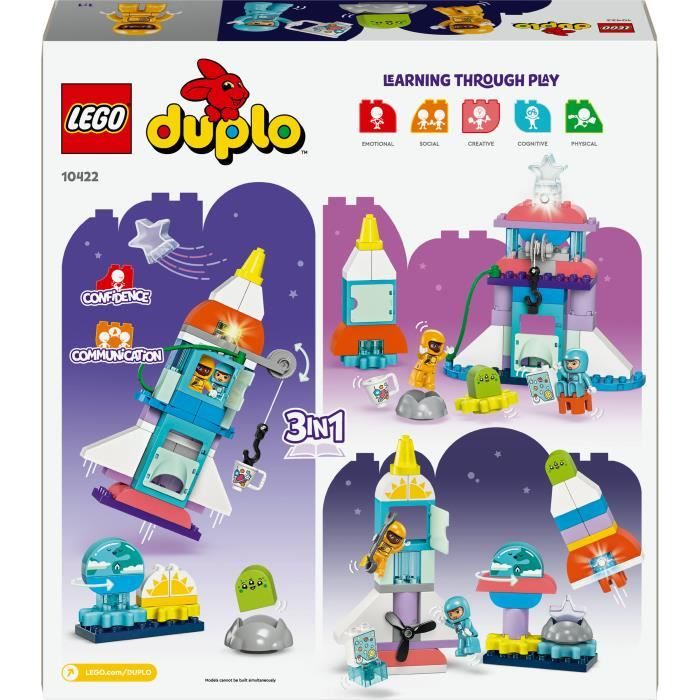 LEGO 10422 DUPLO L’Aventure en Navette Spatiale 3-en-1 Jouet de Construction de Fusée Jeu Éducatif