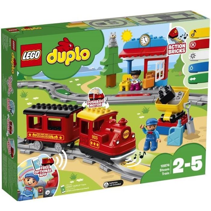 LEGO 10874 DUPLO Town Le Train a Vapeur Jouet a Pile Avec Sons Lumieres et télécommande Jeu De Train Pour Enfants 2-5