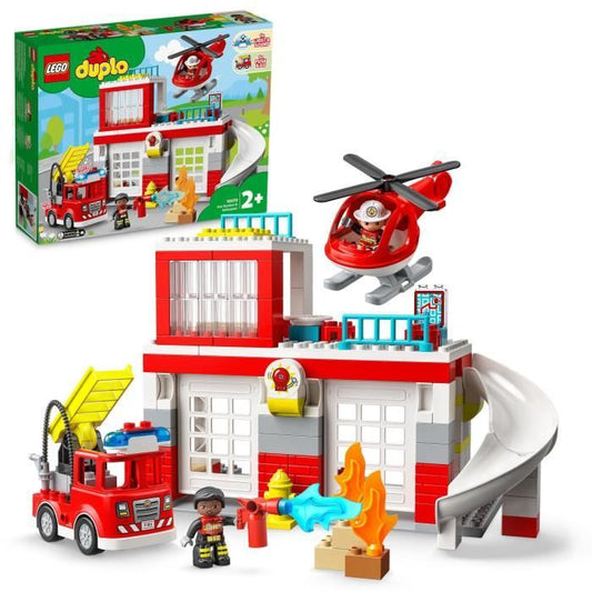 LEGO 10970 DUPLO La Caserne Et L’Hélicoptere des Pompiers Jouet de Camion Motricité Grandes Briques Cadeau Enfants