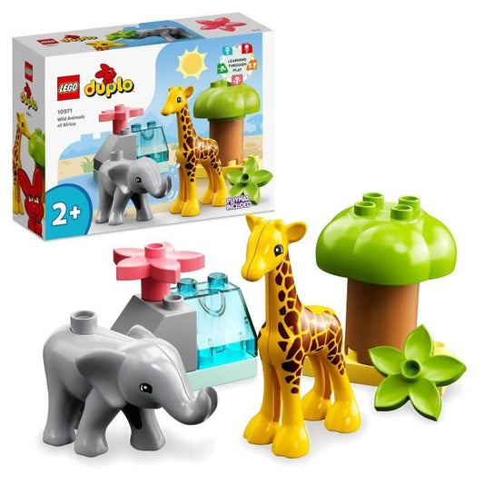 LEGO 10971 DUPLO Animaux Sauvages d’Afrique Jouet sur le Safari des 2 Ans avec Figurines d’Éléphant et Girafe