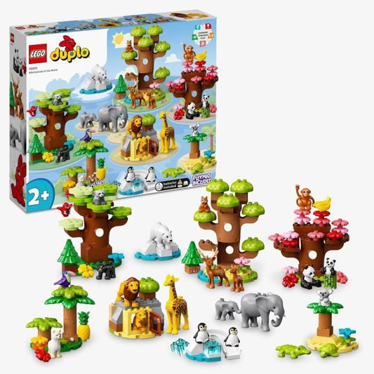 LEGO 10975 DUPLO Animaux Sauvages du Monde Jouet Éducatif des 2 Ans 22 Figurines de Lions Daims Alpaga avec Tapis de Jeu