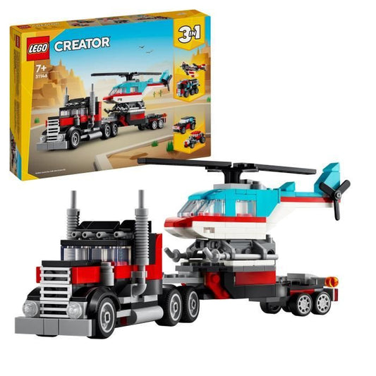 LEGO 31146 Creator 3en1 Le Camion Remorque avec Hélicoptere Jouet d’Hélicoptere et Camion Avion et Camion-Citerne