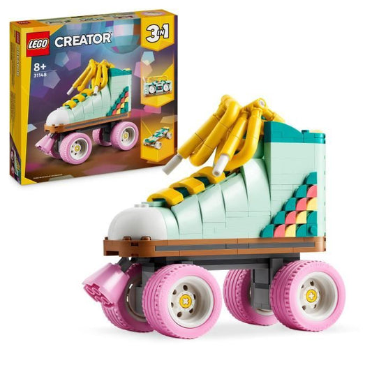 LEGO 31148 Creator 3en1 Les Patins a Roulettes Rétro Jouet avec Mini-Skateboard et Boombox Décoration Rétro