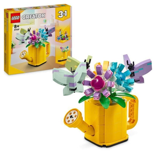 LEGO 31149 Creator 3en1 Les Fleurs dans l’Arrosoir Jouet pour Enfants avec Arrosoir Bouquet de Fleurs et 2 Oiseaux