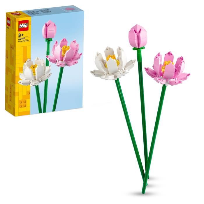 LEGO 40647 Creator Les Fleurs de Lotus Kit de Construction pour Filles et Garçons Des 8 Ans avec 3 Fleurs Artificielles