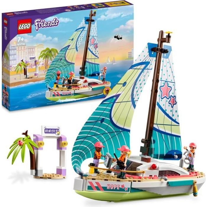 LEGO 41716 Friends L’Aventure en Mer de Stéphanie Jouet de Bateau et Drone Voyage avec Mini-poupées Enfants Des 7 Ans