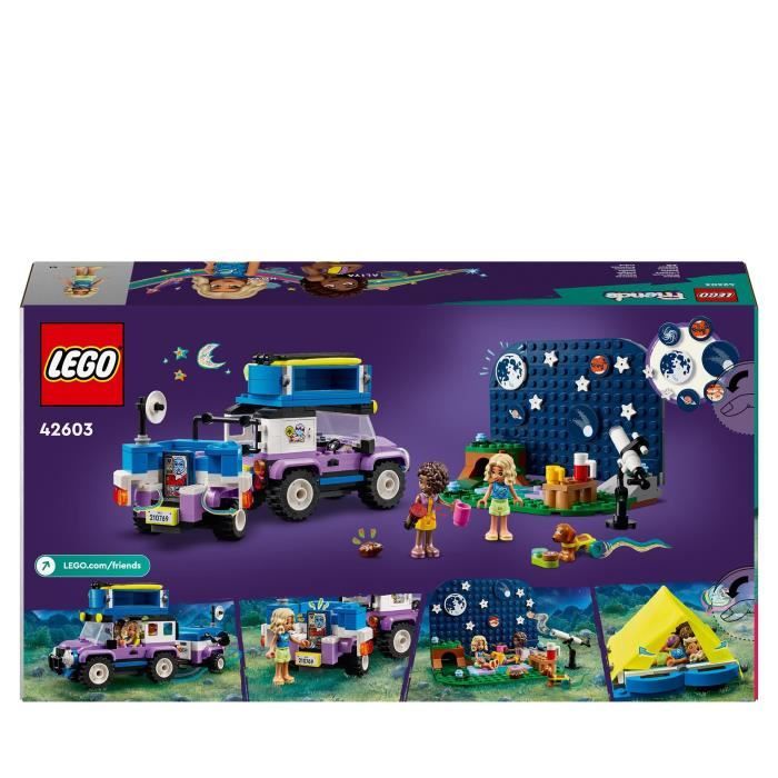 LEGO 42603 Friends Le Camping-Car d’Observation des Étoiles Jouet pour Enfants avec Figurines Animales plus Mini-Poupées