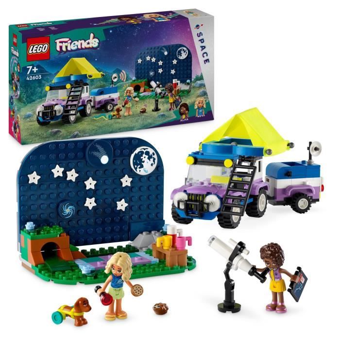 LEGO 42603 Friends Le Camping-Car d’Observation des Étoiles Jouet pour Enfants avec Figurines Animales plus Mini-Poupées